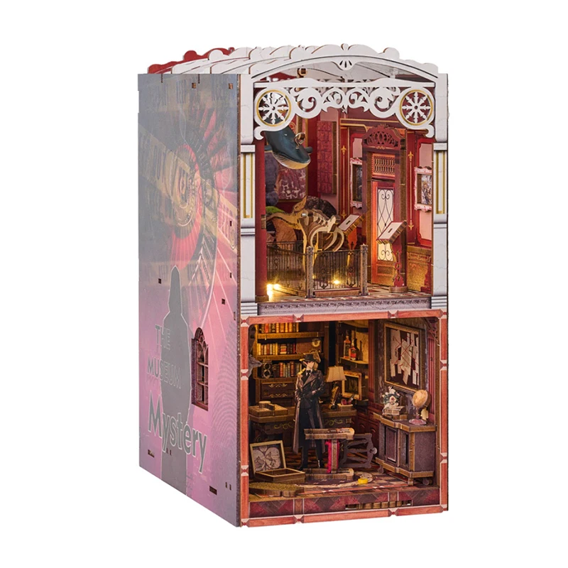 

DIY Book Nook Wooden Miniature Model Kit Detective Agency Casa Bookend 3D Puzzle Bookshelf With Light Home Decor Friends Gifts