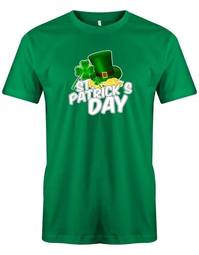 St Patricks Day Zylinder Kleeblatt Goldmünzen Irisch Herren T Shirt