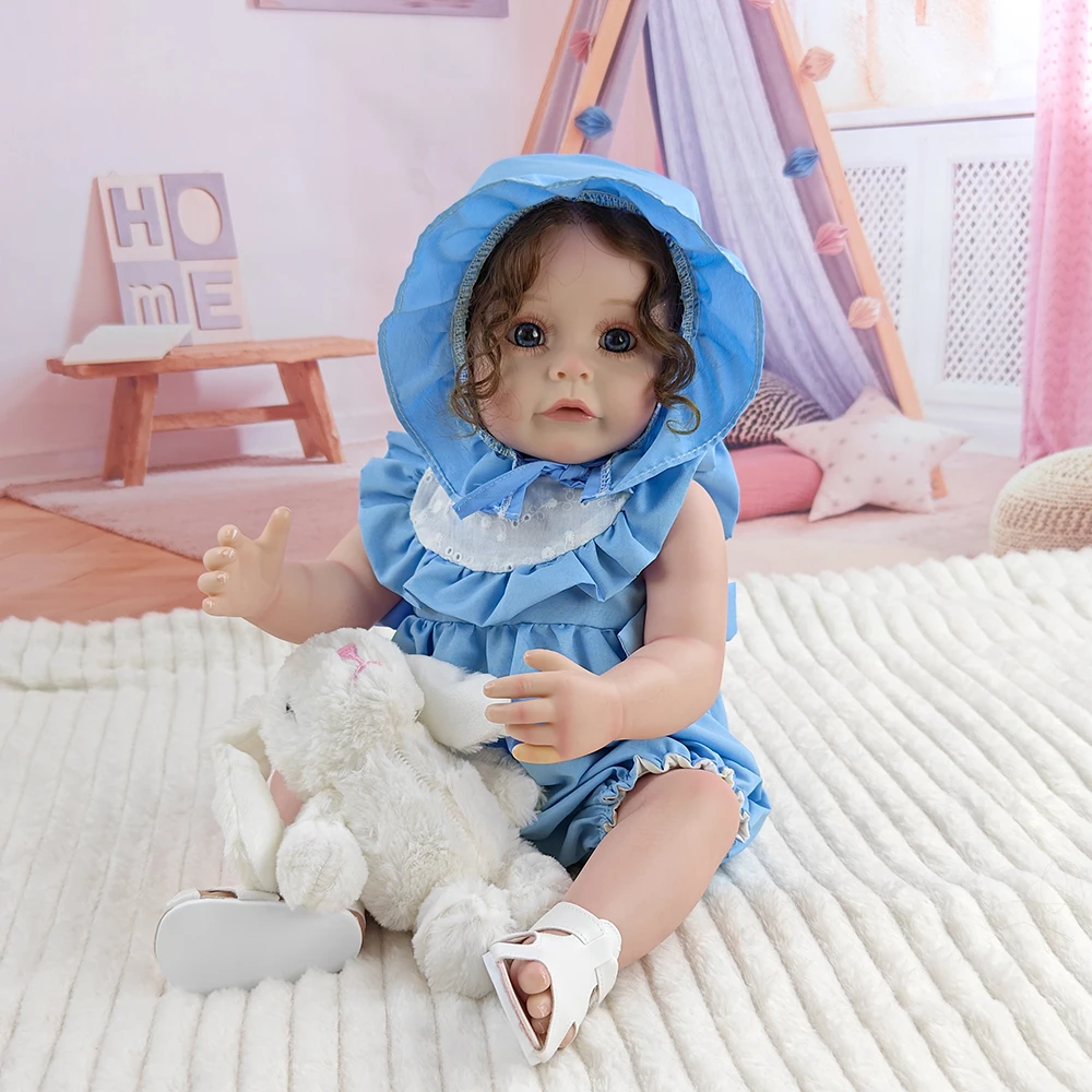 Bambole per ragazza rinata in vinile completamente morbido da 22 pollici 55CM Ragazza per trapianto di capelli Vesti giocattoli di simulazione Regalo di Natale di compleanno per bambini
