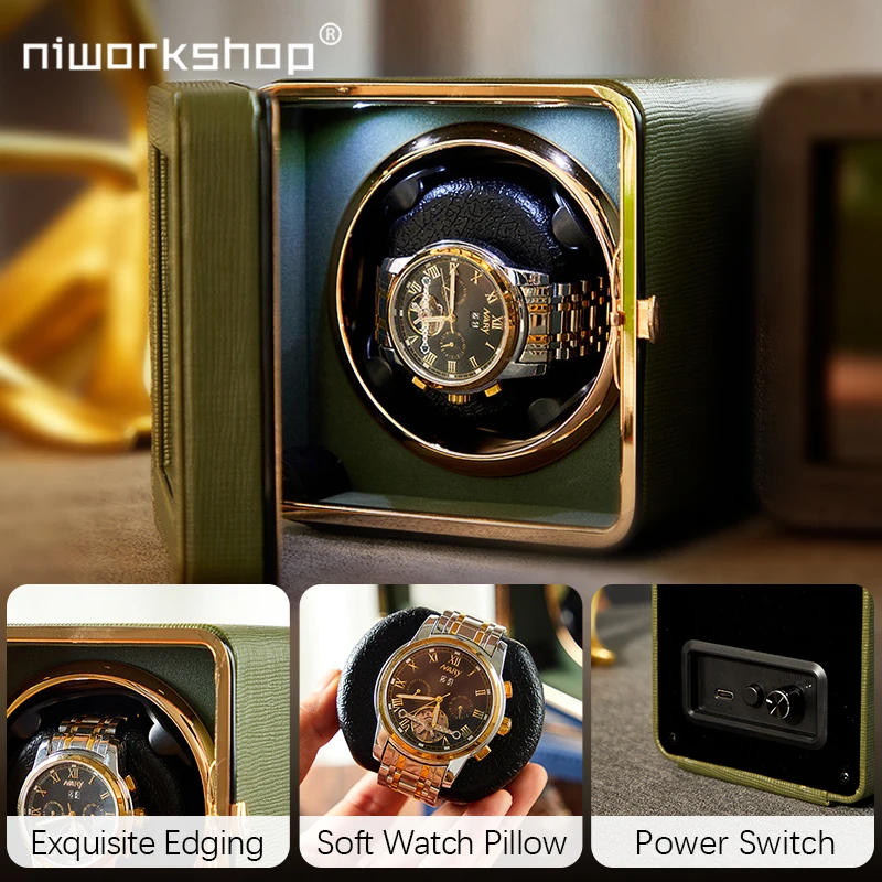 Niworkshop Automatic Watch Winder,1 Slot Watch Box,Single Watch Storage Case with Quiet Motor,Soft Pillow Fit Women and Men