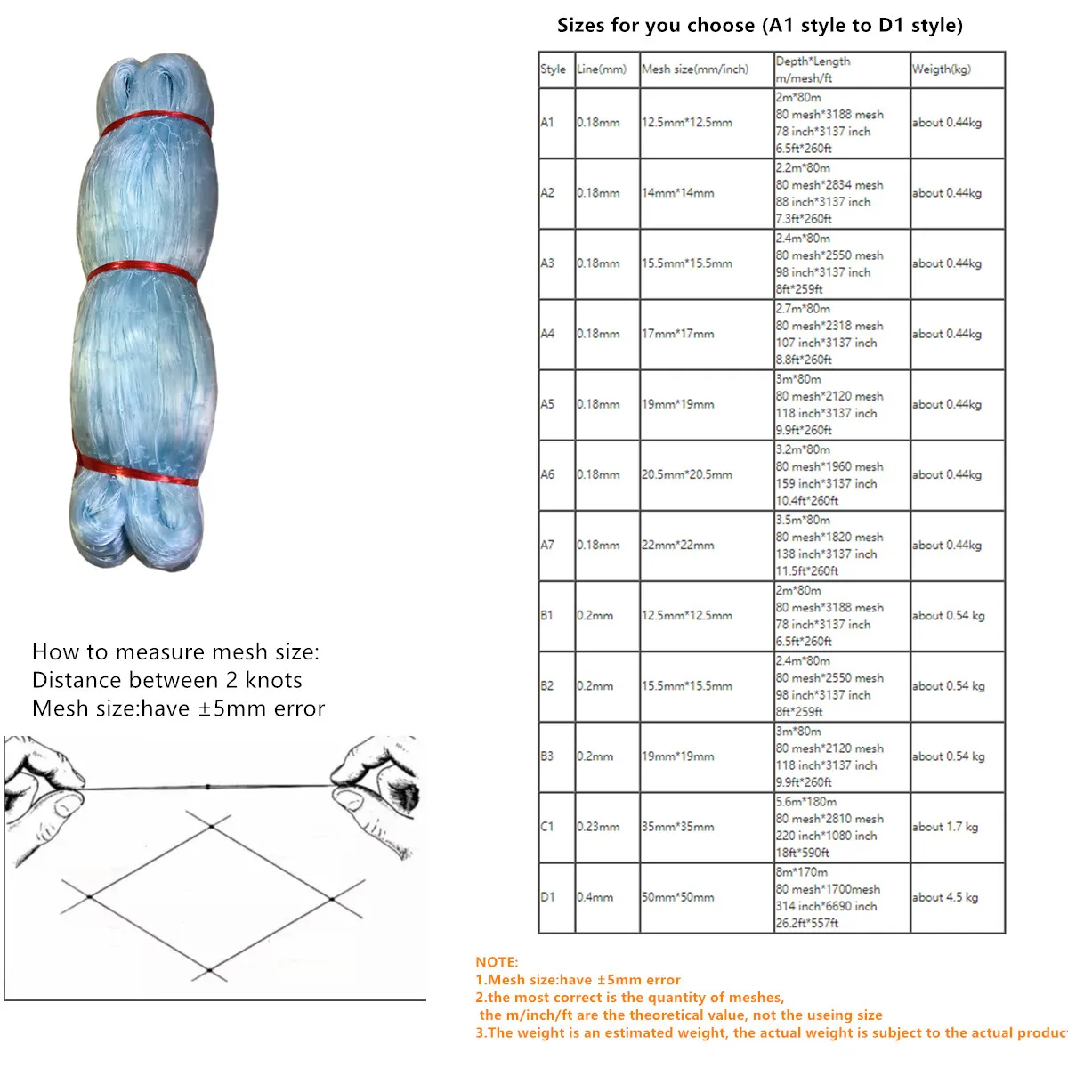 Semi-Finished Product Fishing Net Monofilament Nylon Network Rede Pesca Fishnet Accessories Line 0.18mm-0.4mm,Mesh12.5mm to 50mm