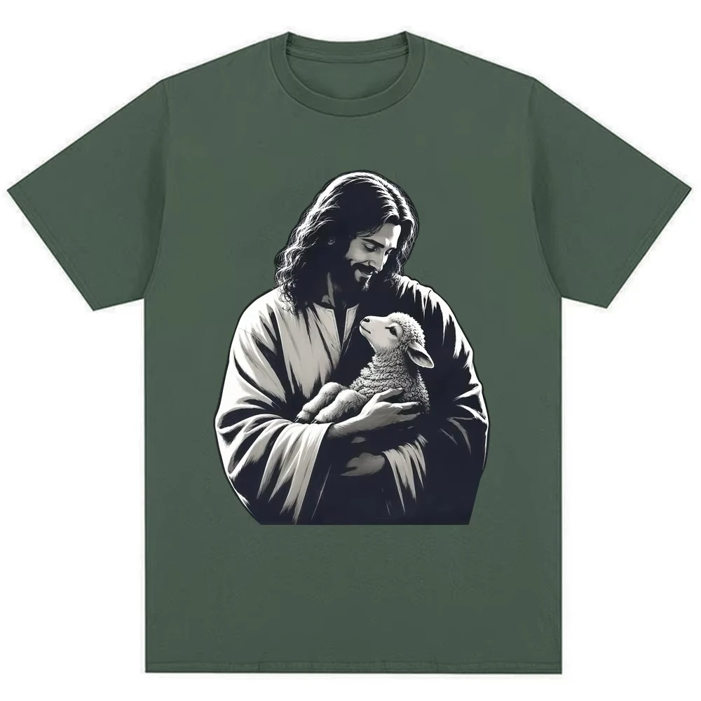 Jesus Love You I Am Found Christian T-shirt Men Women Bible Verse Jesus Holding Lamb T Shirt Oversized Cotton Casual T Shirts
