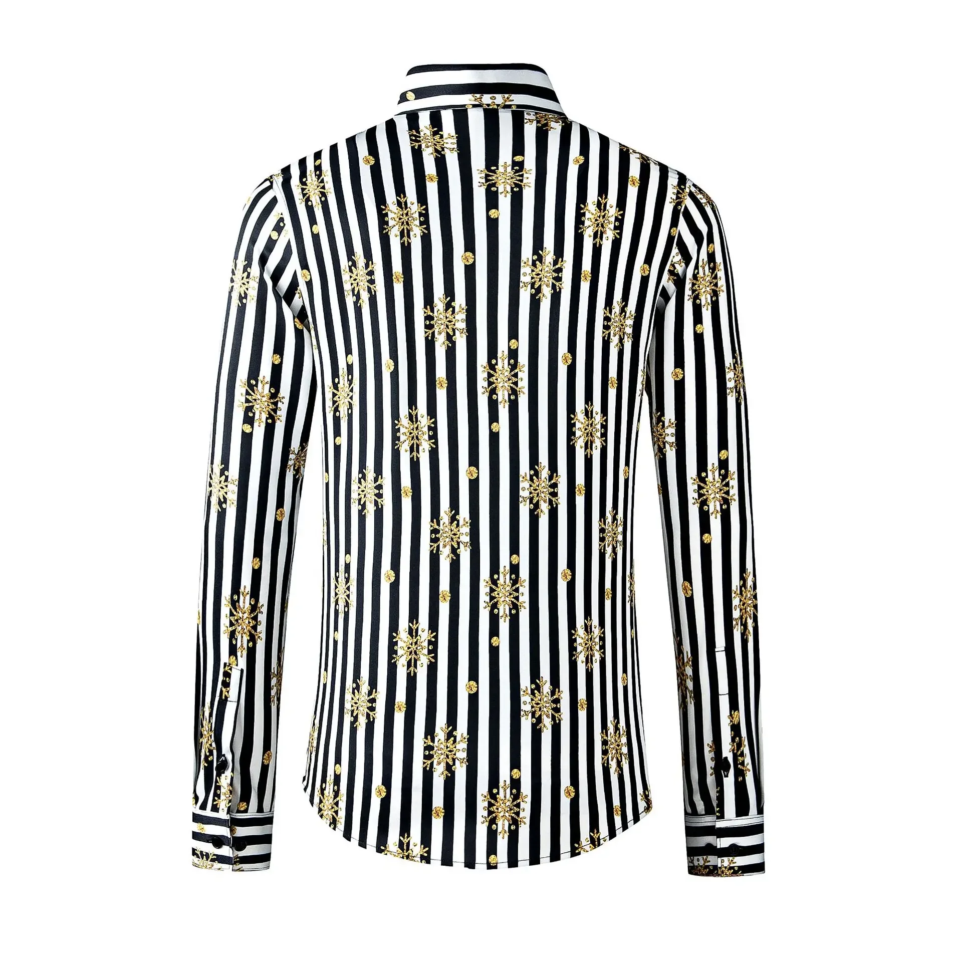 2023 Brand Striped Shirts Men Golden Snowflake Long Sleeve Slim Casual Business Dress Shirts Social Party Tuxedo Streetwear