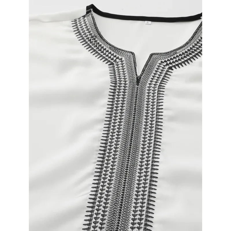 Eid Raya New Islamic Kaftan White Muslim Short Sleeve Embroidered Garment Jubba Thobe