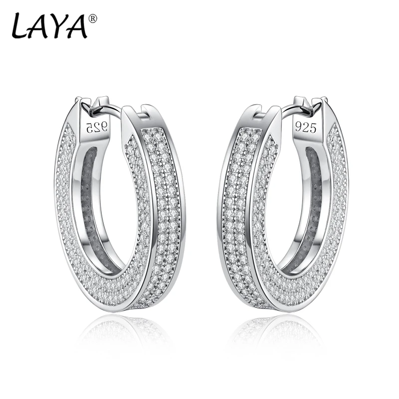 LAYA 100% 925 Sterling Silver Hoop Circle Earrings For Women With Shining Zircon Piercing Ear Original Fine Jewelry 2022 Trend