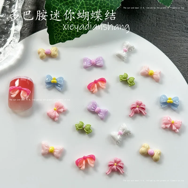 50PC Bow Korean Nail Charms Dopamine Bow 3D Jewelry For Nail Art Decoration Kawaii Accessories Shiny Resin Mini Ribbon Parts DIY