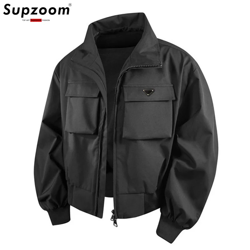 Supzoom New Arrival Turn-Down Collar Autumn And Winter Geometric icons Zipper Pattern Top Fashion Loose Casual coat Jacket Men