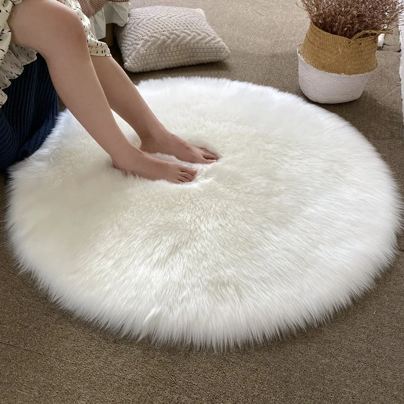 

Plush Round Faux Fur Rug Pet Bedroom Living Room Mat Washable Carpet Chair Yoga Floor Mat Carpets And Rugs