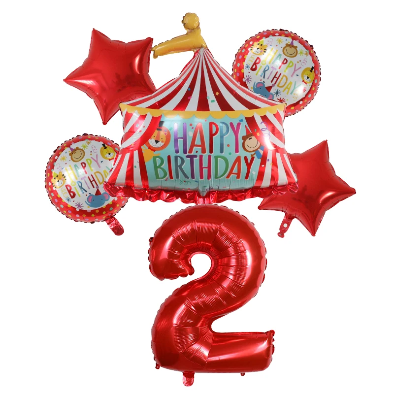 Red Circus Birthday Tent Balloons Set 30inch Foil Number Air Globos Animal Theme Party Children\'s Birthday Decorations Kids Toys