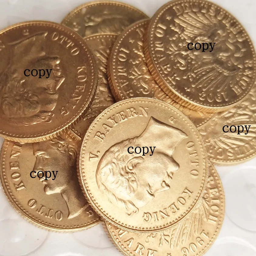 Germany Bavaria 10 Mark (1902-1912) 9pcs Dates For Chose Gold Plated Copy Coins