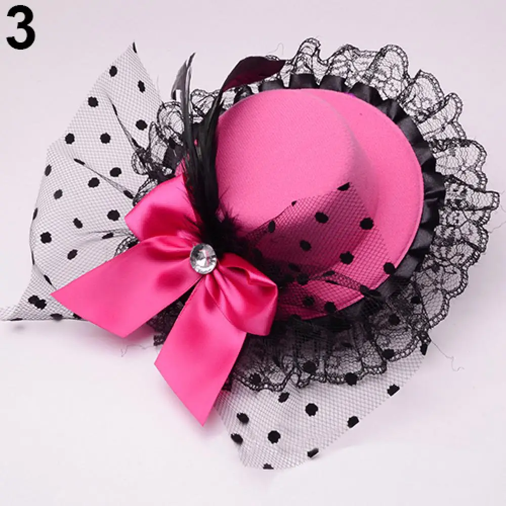 Lady Mini Top Hat Cap Vintage Gothic Bowknot Decor Lace Fascinator Hair Clip Costume Hair Accessory Punk Novelties Hair Clip