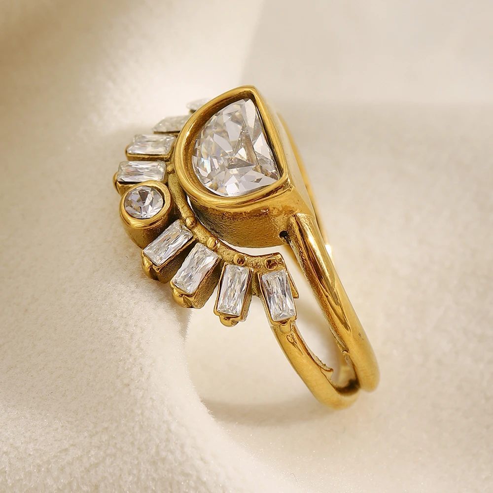 E.B.belle Edelstahl-Strass-Schmuck Eleganter Sonnenförmiger Ring Anlaufgeschützt Für Damen Geschenk Party – Detail 3