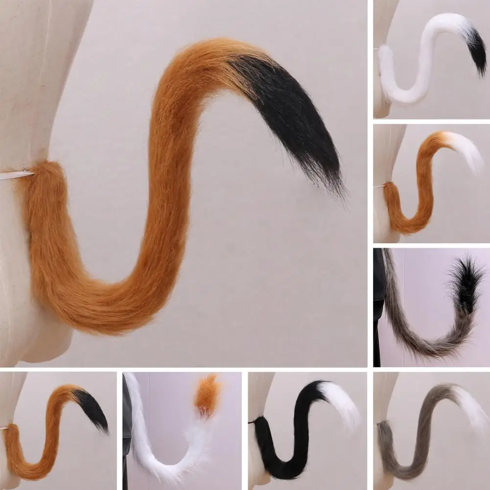 Cosplay Fake Cat Tail Simulated Plush Tail Costume Accessory for Parties Soft Fuzzy Plush Cat Tail with Metal Pin Costumes Prop