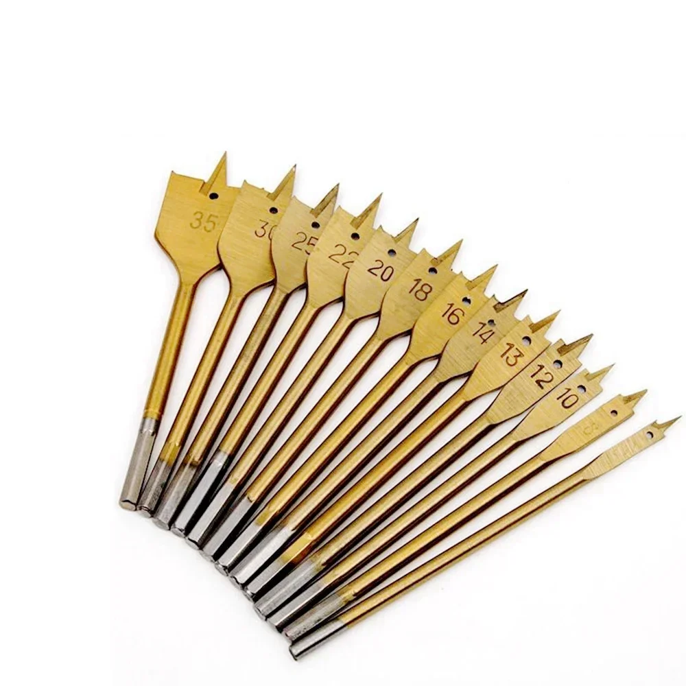 Woodworking Power Tool Accessories 13Pcs Titanium Coating Wood Boring Bits Flat Spade Drill Bit Set