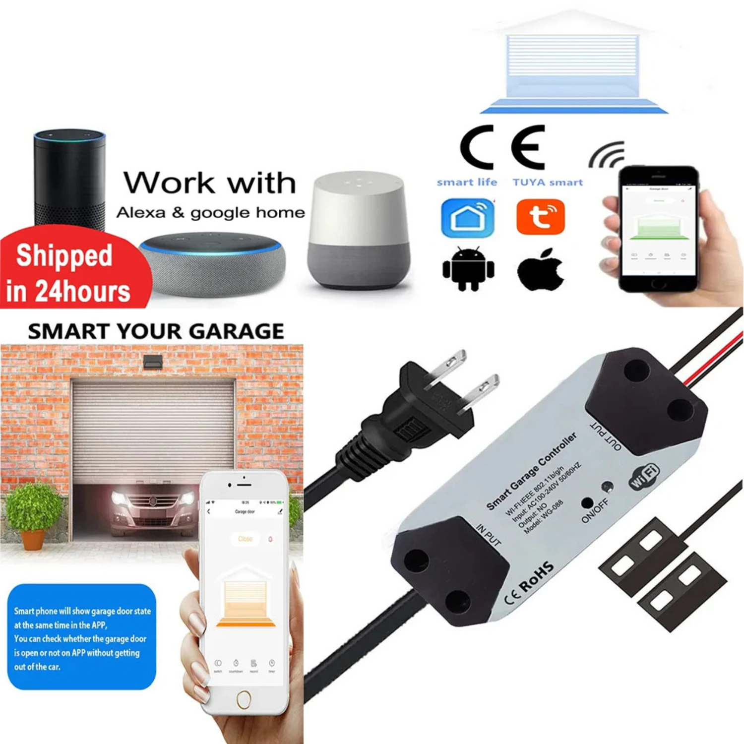 

Умный переключатель Wi-Fi Контроллер открытия гаражных ворот работает с требуется концентратором управления Alexa Echo Smart Living / APP