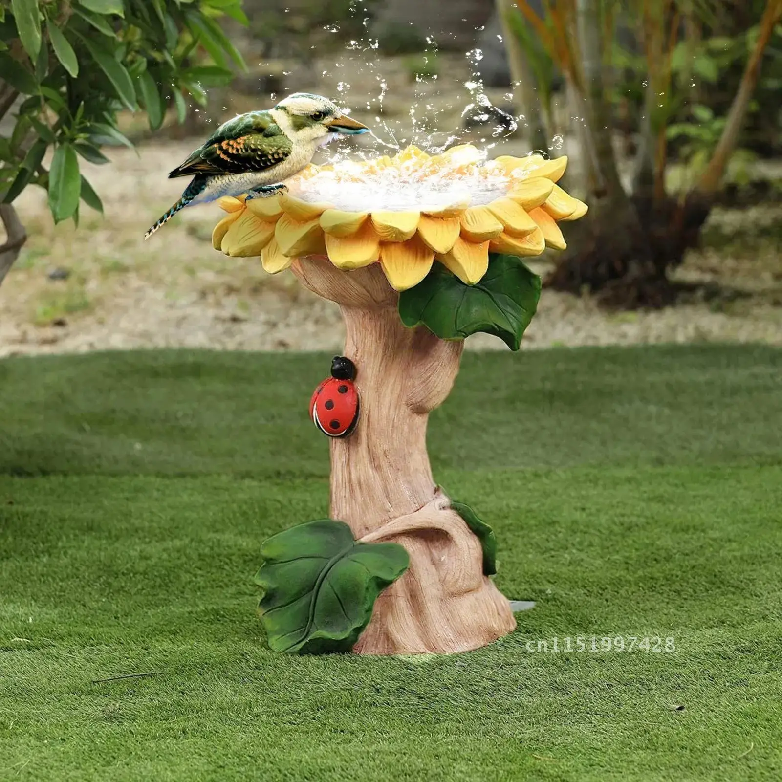 SUNPLS Raccoon Shape Cute Fountain Stand Birdbath Sculpture Garden Decoration Outdoor Statue Mini Pond for Bird piscina