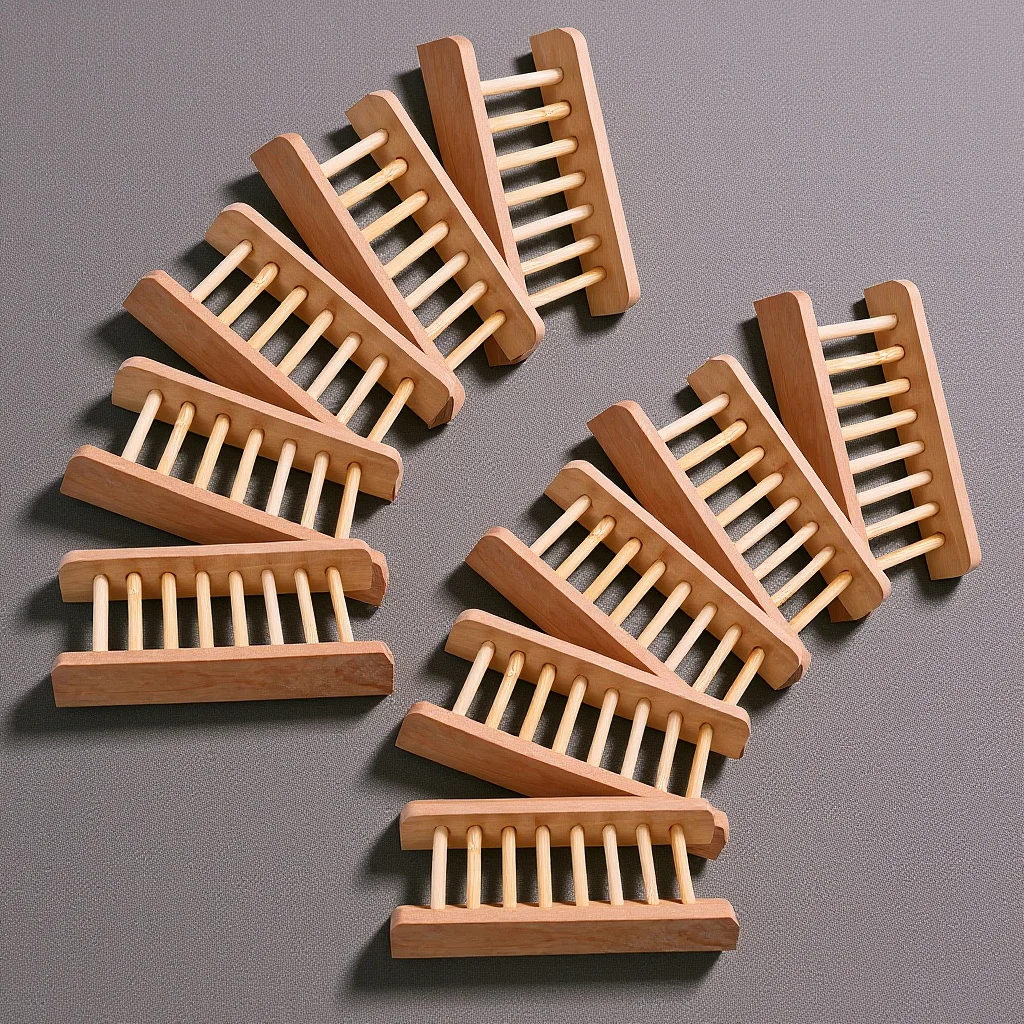 

10Pcs Soap Storage Tray Natural Wood Drain Holder for Shower Sink Bathroom Countertop Bar Soap Drying Dish Organizer