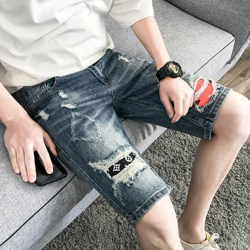 Popular Mens Ripped Shorts Denim 5 Inch Summer Thin Comfort Street Style Loose Fit