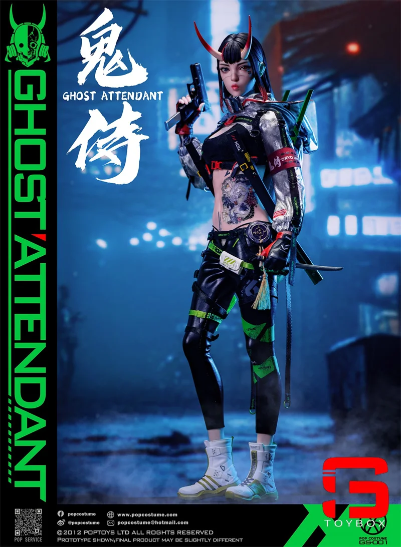 【2025 Q2】POP COSTUME GS-001 1/6 Ghost Attendant Action Figure 12'' Female Soldier Figurine Model with Movable Eyes Toy