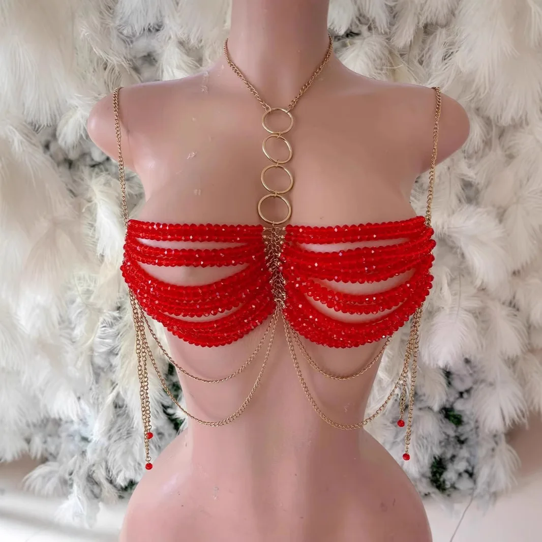 

Ladies Body Chain Multi-layer Red Beads Fringe Sexy Hollow Out Streetwear Beach Dance Party Club Festival Performance