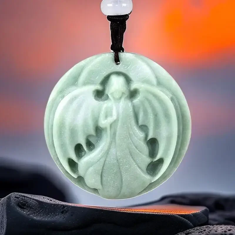 

Natural Green Real Jade Vampire Demon Pendant Halloween Jewelry Necklace Charm Amulet Luxury Accessories Gifts for Women