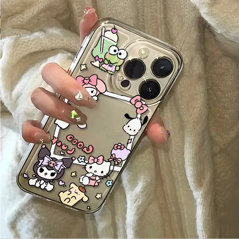 Sanrio Kuromi And Hello Kitty Phone Case For iPhone 16 15 14 Pro Max 11 12 13 Pro X XR XS MAX 7 8 Plus Y2K Cute Soft Clear Cover