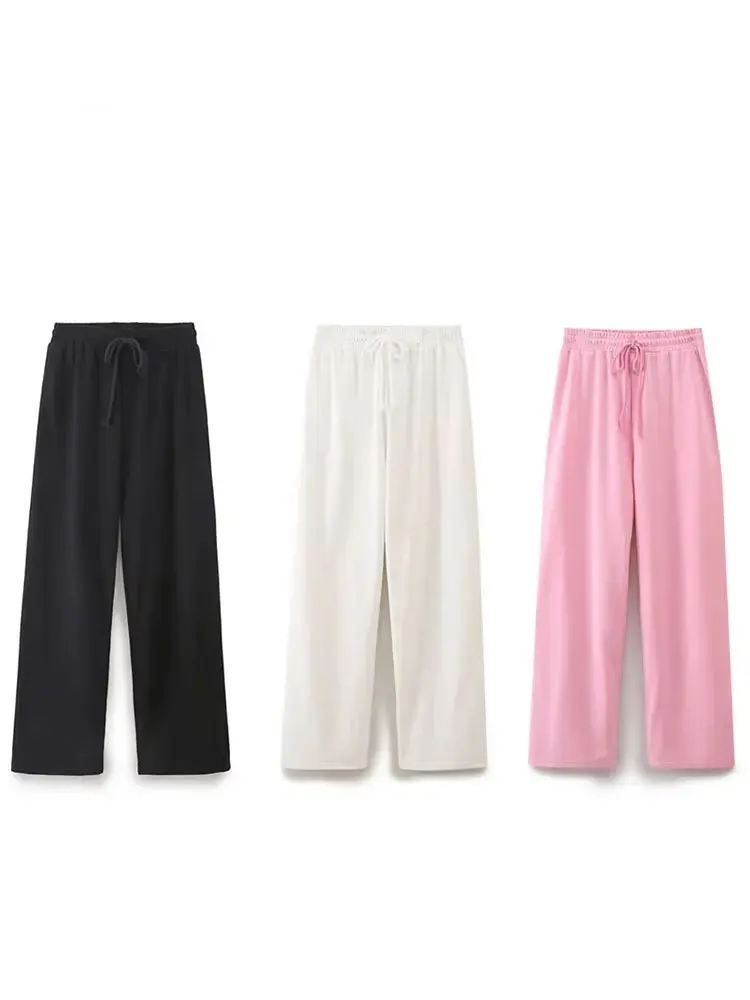 HH 2024 Summer Female Solid Cozy Pants Suit Short Sleeves O Neck T-Shirt+Drawstring Jogging Straight Pants Causal Street Set