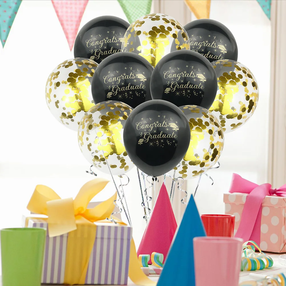 

10pcs Graduation Balloons Party Latex Emulsion Congrats Graduate Supplies Black Golden Confetti BalloonsReusable Decorations