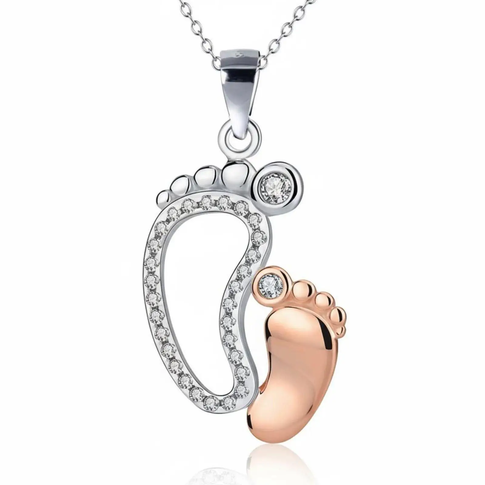 Copper Zircon Feet Charm Necklace for Women Parent Child Symbol Pendant Crystal Footprint Jewelry Gift for Mother Grandmother