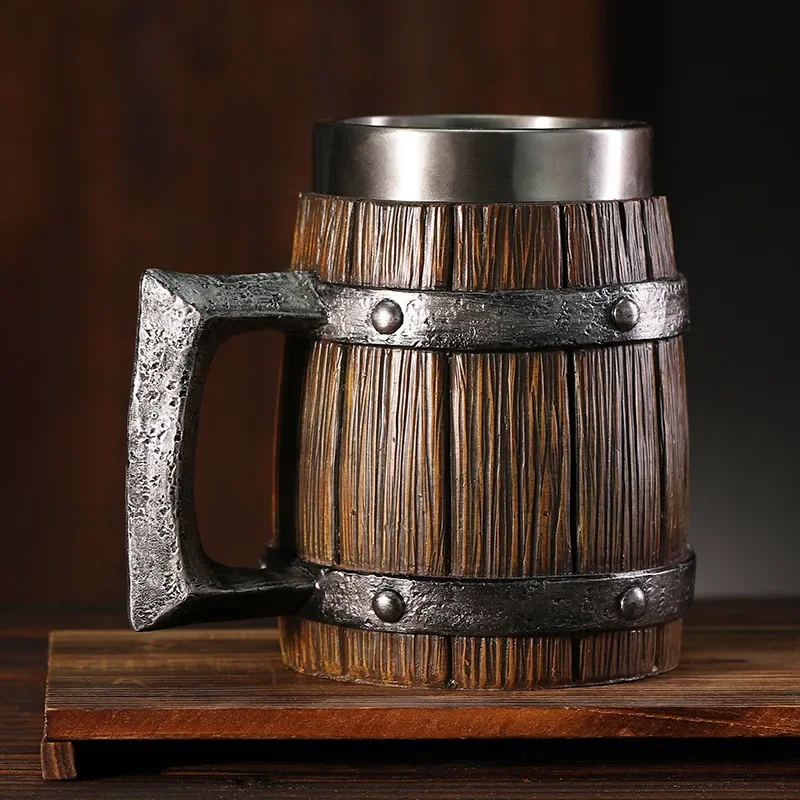 Simulated Wooden Barrel Cup, Creative Grenade Mug, Large Capacity Personalized Beer Cup, Stainless Steel Cup, Large Wine Cup