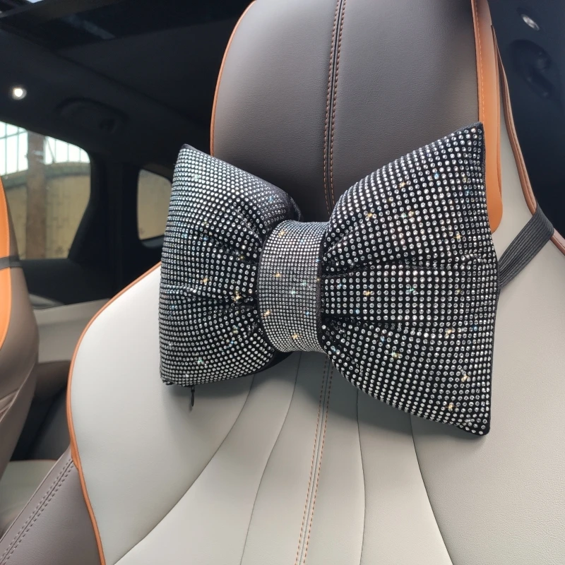 Diamond Crystal Bowknot Car Neck Pillow Rhinestone Auto Headrest Seat Support cervical vertebra Pillow Bling for Women