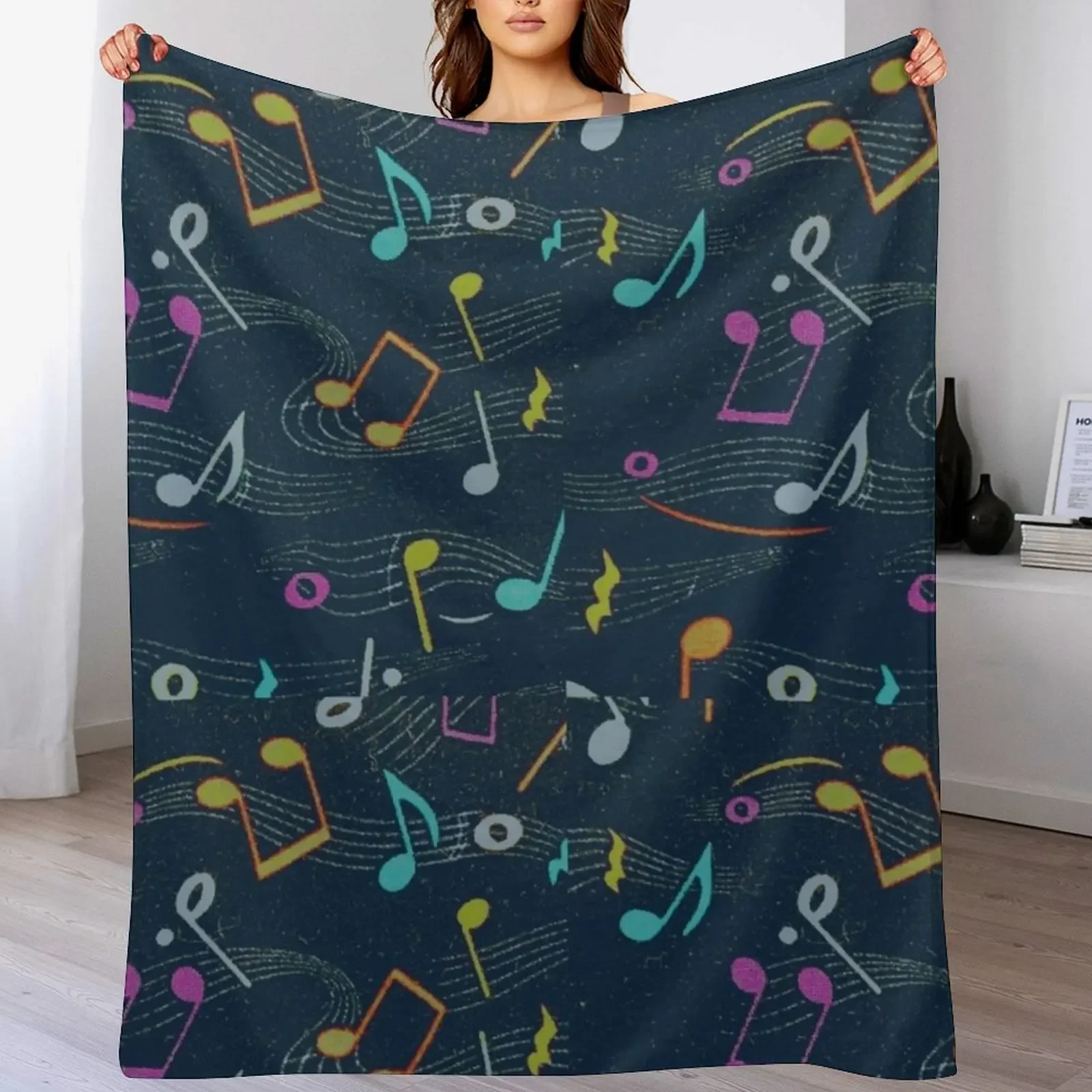 

Colorful Retro Musical Notes Pattern Throw Blanket Cozy Light Blanket for Travel Camping Picnic