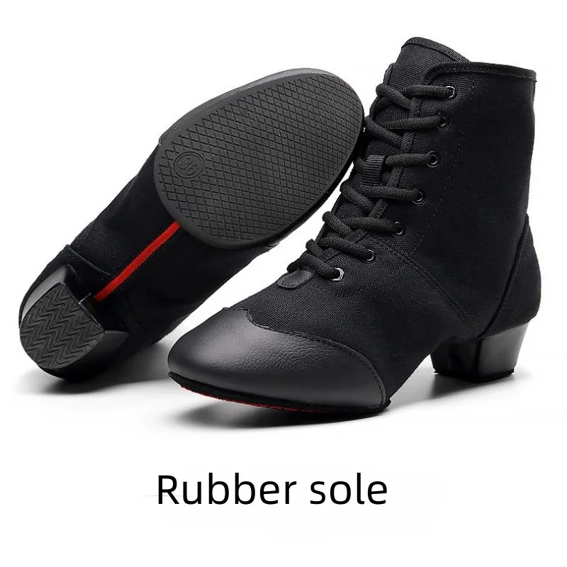 Women Latin Dance Boots Shoes Jazz Ballroom Salsa Dancing Shoes Canvas Splicing Woman High Heels Modern Tango Dance Sneakers