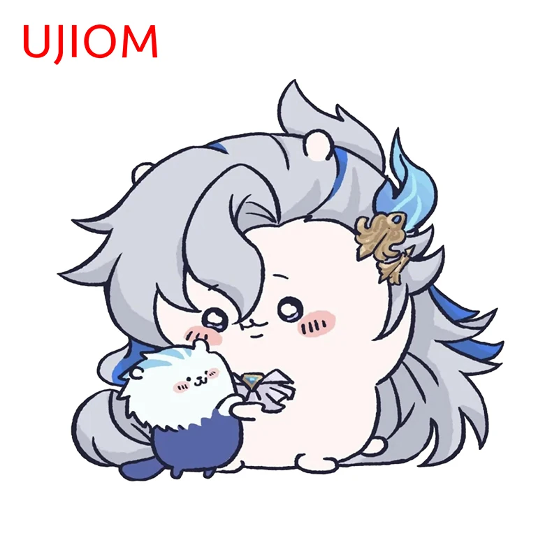 UJIOM 13cm × 11.7cm Chibi Neuvillette Genshin Impact Wall Sticker Trunk Refrigerator Decals Amusing Baby Nursery Room Murals