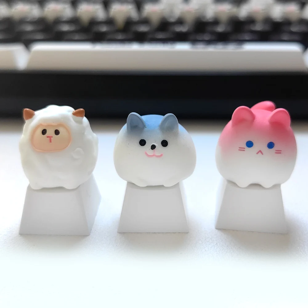 Personalized Cute 3D Cartoon Animals Cat Keycap OEM Profile Cat/Dog/Lamb Design for MX Switch Mechanical Keyboard DIY Gift