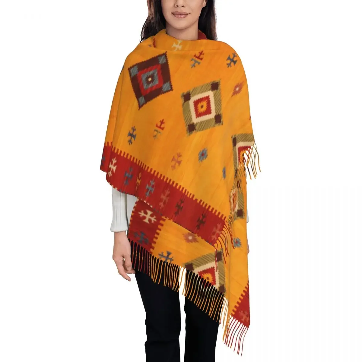 Customized Print Traditional Bohemian Moroccan Style Scarf Men Women Winter Warm Scarves Ethnic Geometric Art Shawl Wrap