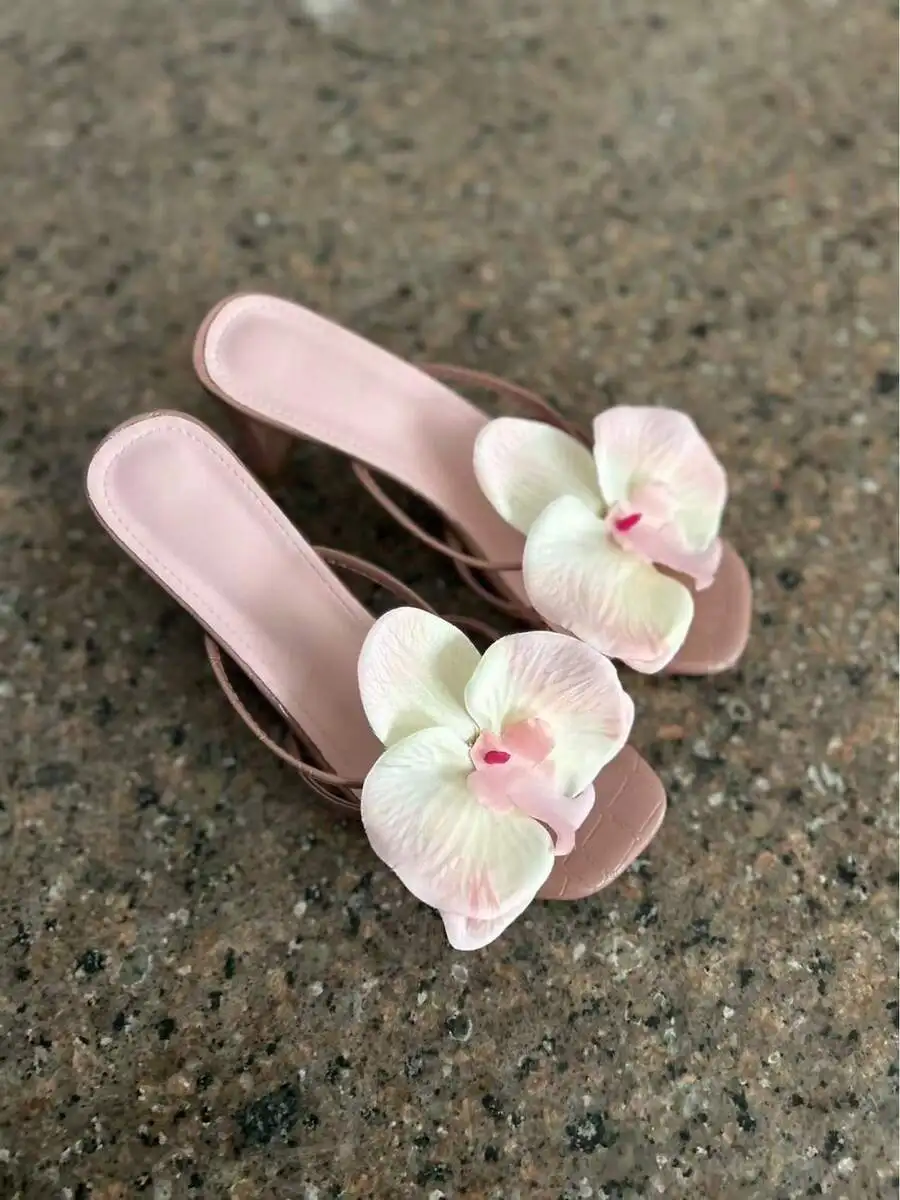 

Floral Thong High Heel Slippers For Women Pink Spring Summer Fashion