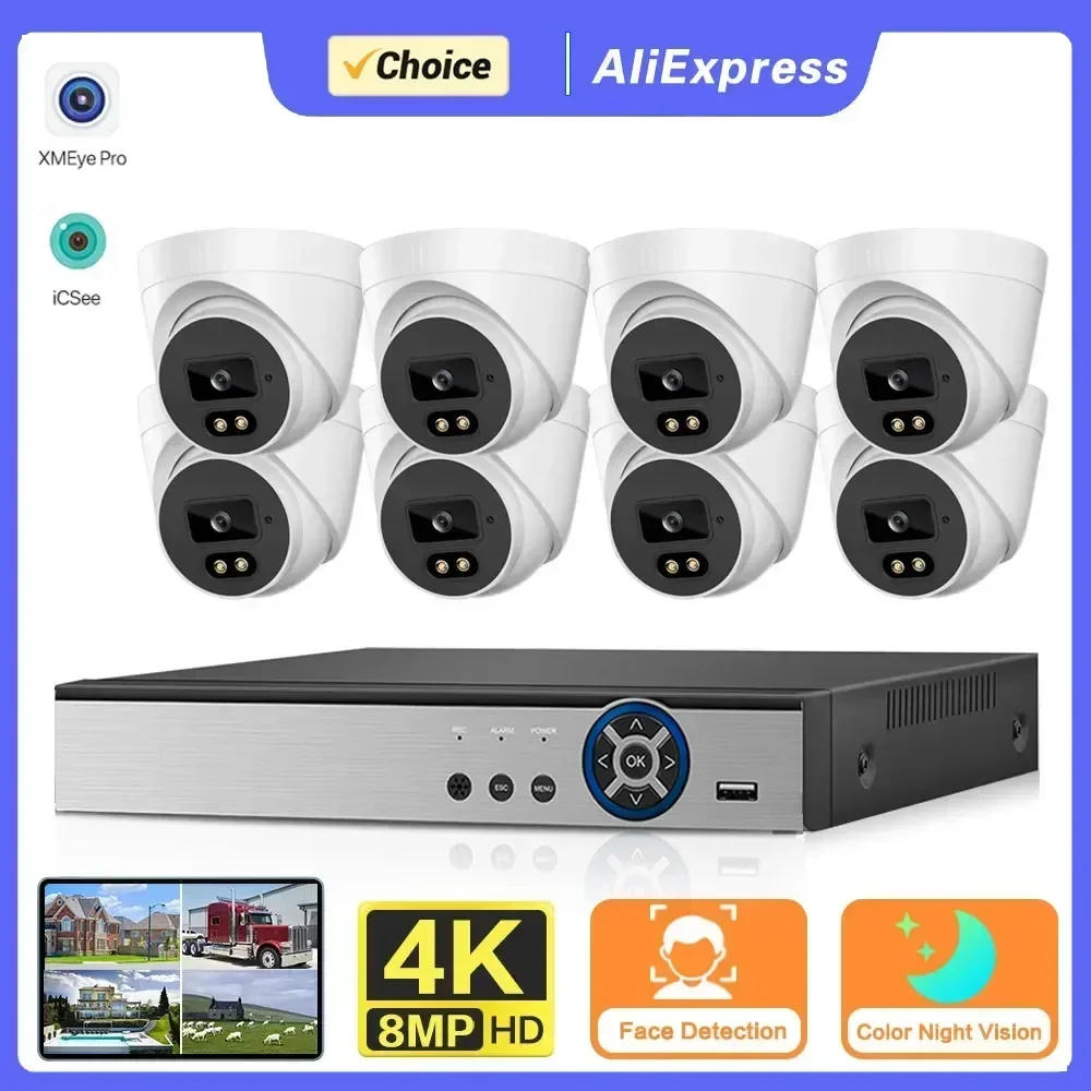 4K HD 8CH AHD DVR 8MP Cameras CCTV System Kit H.265+ Motion Detection Outdoor Smart IR-Cut Night Vision Surveillance Set XMEye