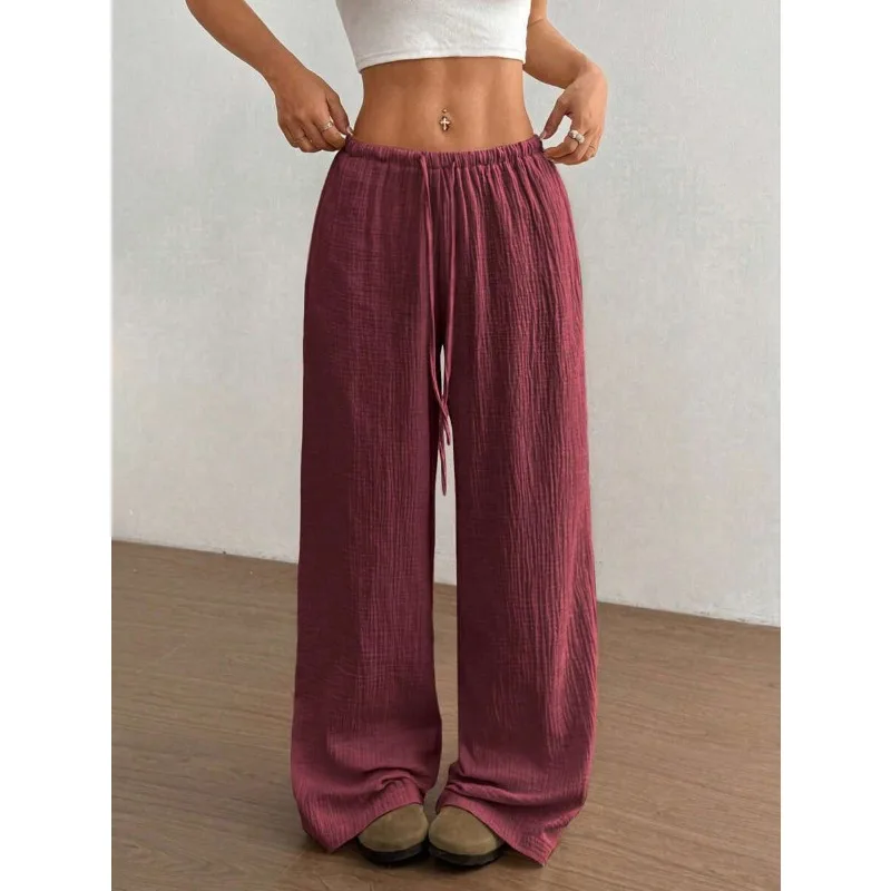 Women's Elegant Versatile Elastic Waist Comfortable Casual Pant Slightly Elastic Simple Solid Color High Waist Wide-leg Pants