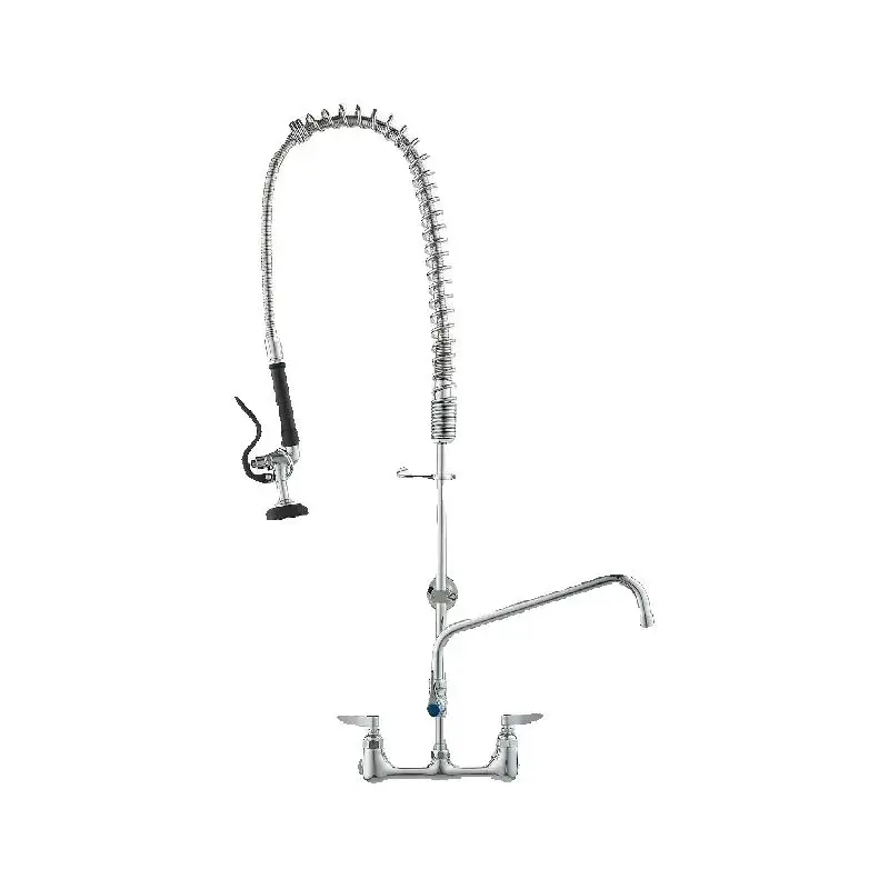 

SucceBuy Commercial Faucet with Pre-Rinse Sprayer Wall Mount Kitchen Sink Faucet Brass Constructed Device with Pull Down Spray