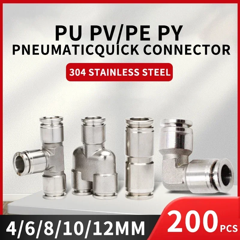 

PU PV PE PY 304 stainless steel metal pneumatic quick coupling 4 6 8 10 12 14 16mm push in air Hose connector