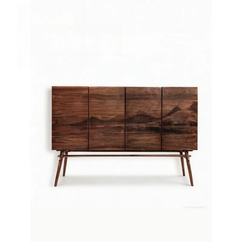 North American black walnut solid wood new Chinese storage side cabinet four-door multi-functional wine cabinet living room wall