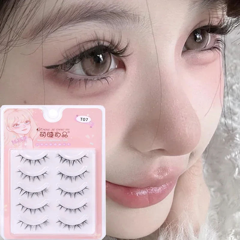 5 Pairs Natural Manga Clear Band False Eyelashes Cross Strip Fake Lashes Long Makeup 3D Daily Dating Lashes Extension Eyelash