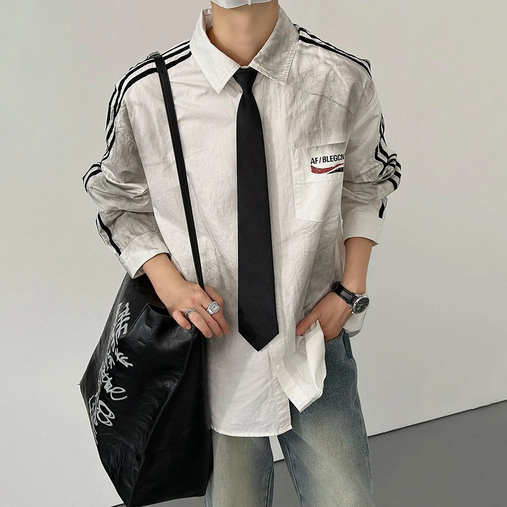

American Style Old Retro Wrinkled Patchwork Shirt Men 2025 Spring And Autumn New Fashion Loose Casual Y2k Long-Sleeved Shirt Men