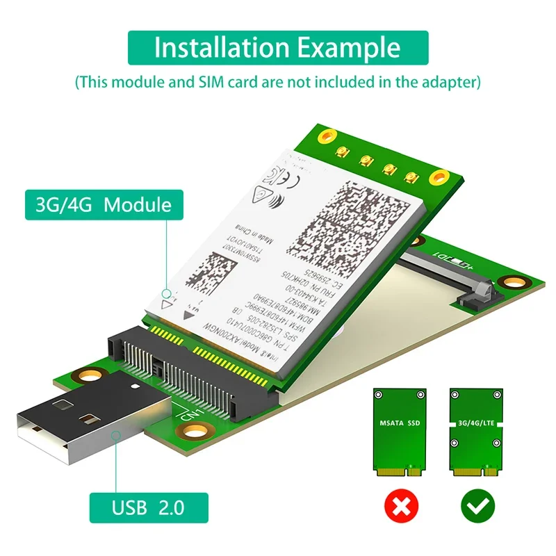 Mini PCIE to USB 2.0 Network Adapter Converter Riser Card with SIM Slot Support Mini PCI Express 3G/4G Module for Desktop Laptop