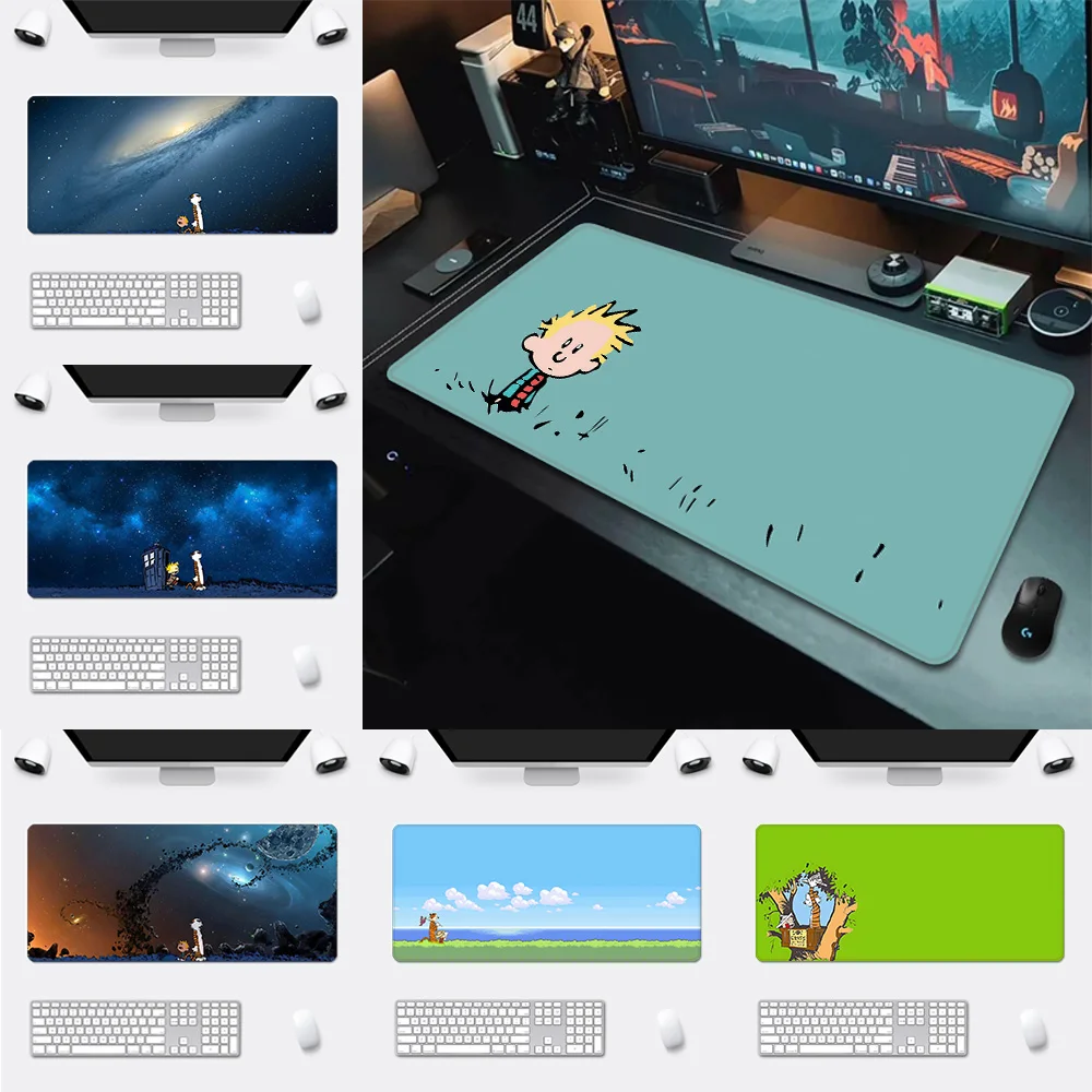 Cartoon C-Calvin-Hobbes Mousepad HD Printing Computer Gamers Locking Edge Non-slip Mouse Pad XXL90x40cm Keyboard PC Desk Pad