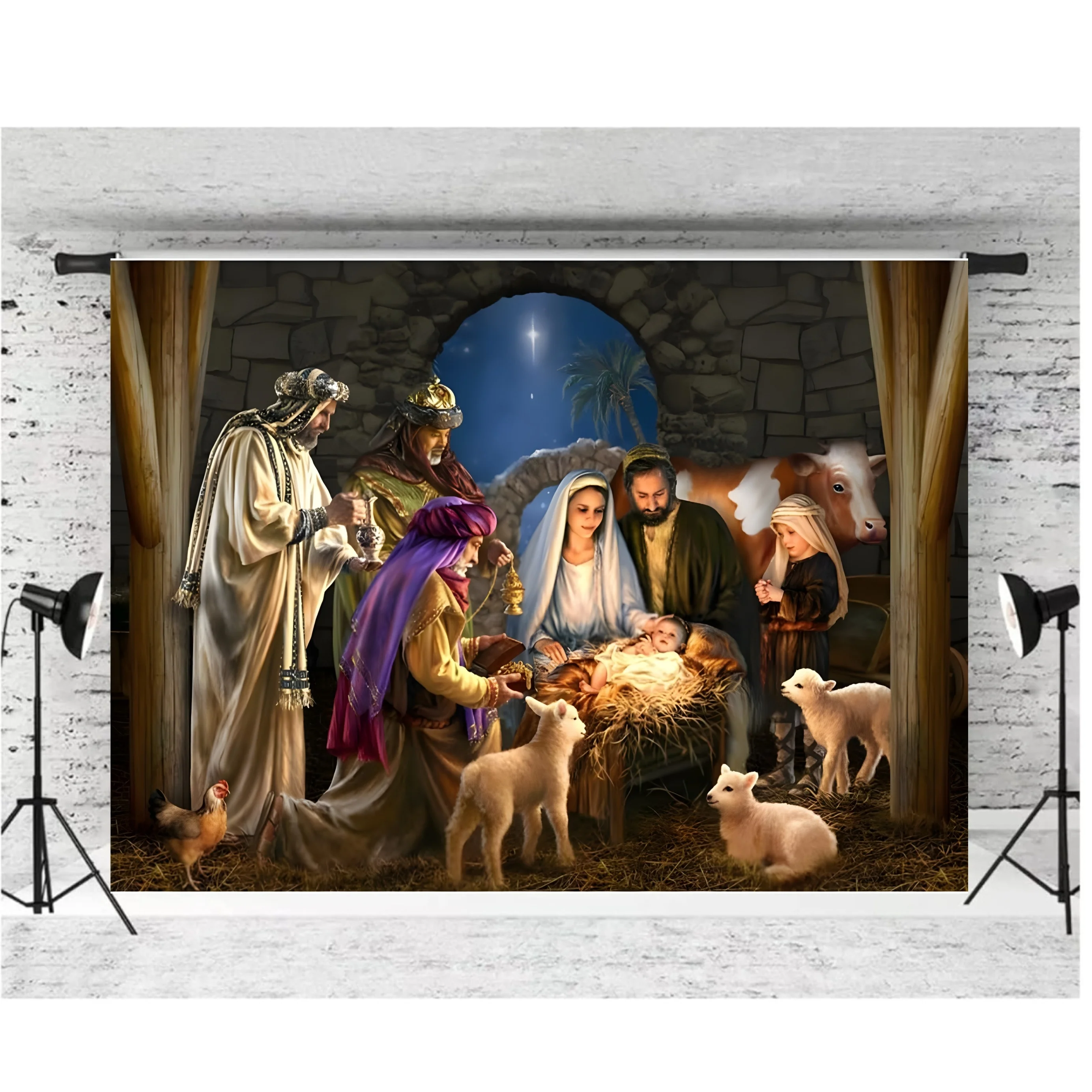 Background Cloth for the Birth of Jesus Scene - Photography Background, Suitable for Birthday, Christmas, and Baptismal Parties