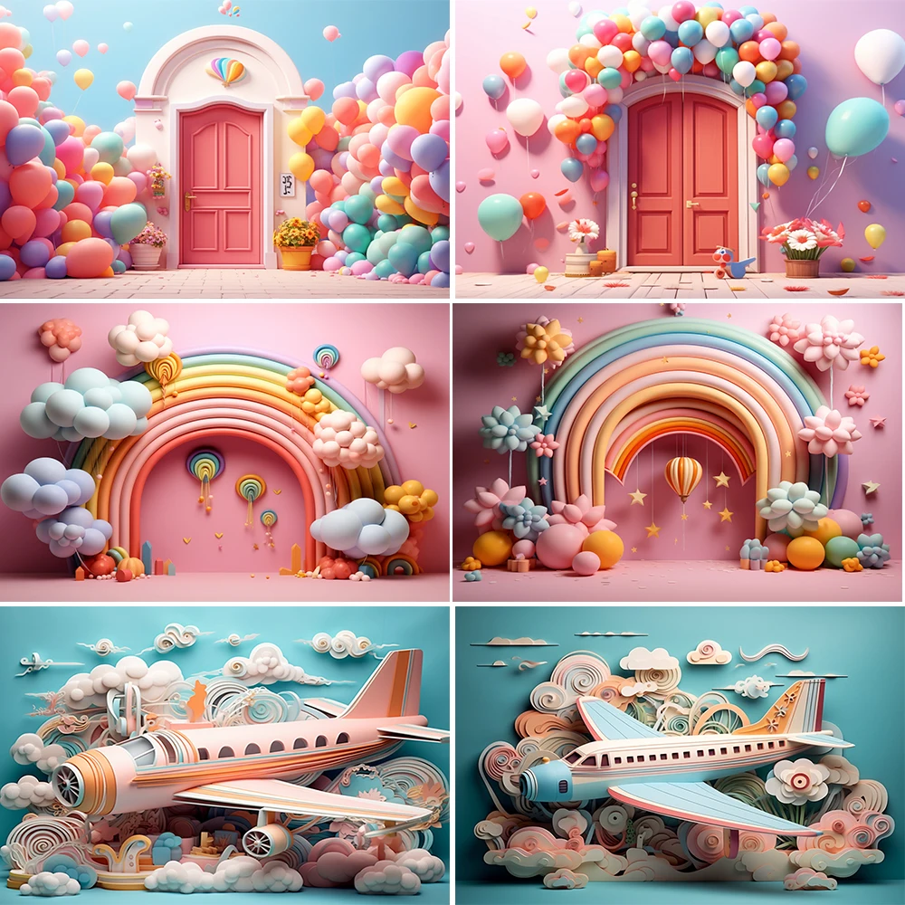 Ice Cream Candy Photography Background Cake Smash Colorful Balloons Leaves Kids Birthday Party Decor Backdrop Photo Studio