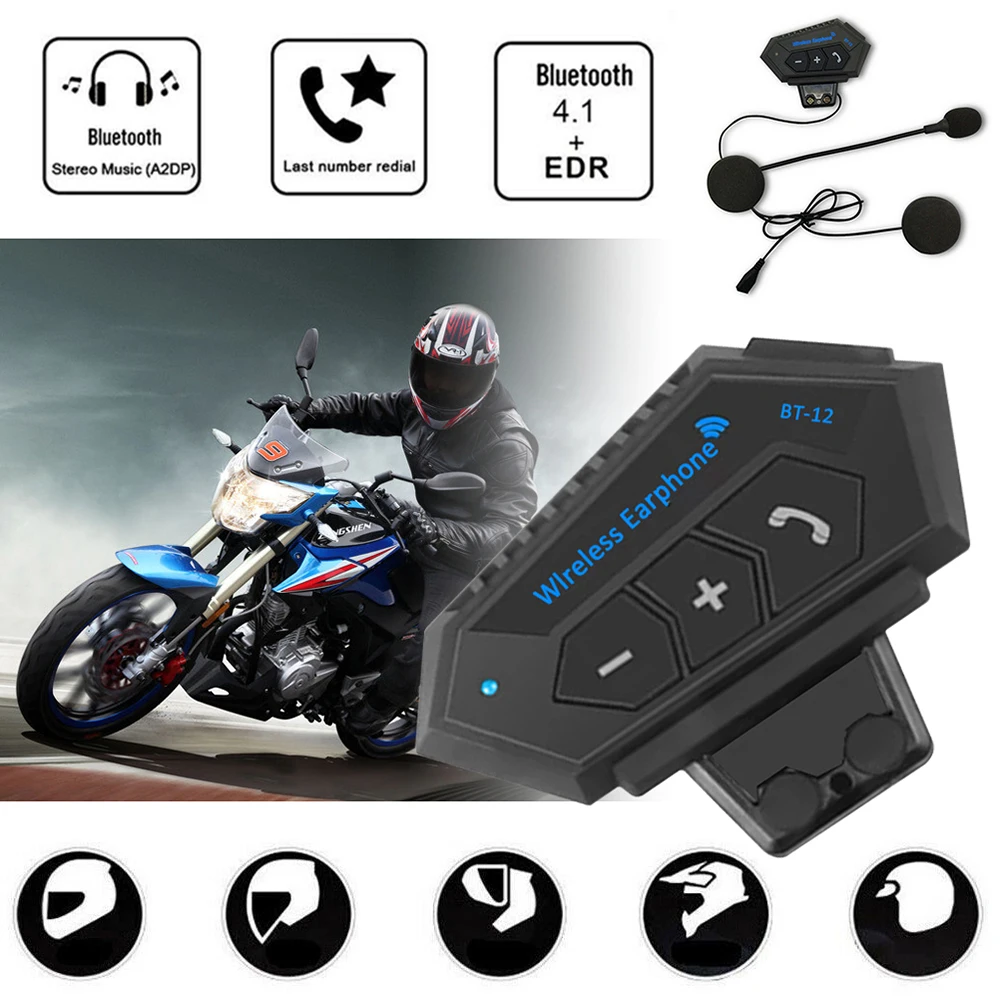 

BT-12 Bluetooth Wireless Motorcycle Helmet Headset Motorbike Headphone FM GPS Waterproof Music Player