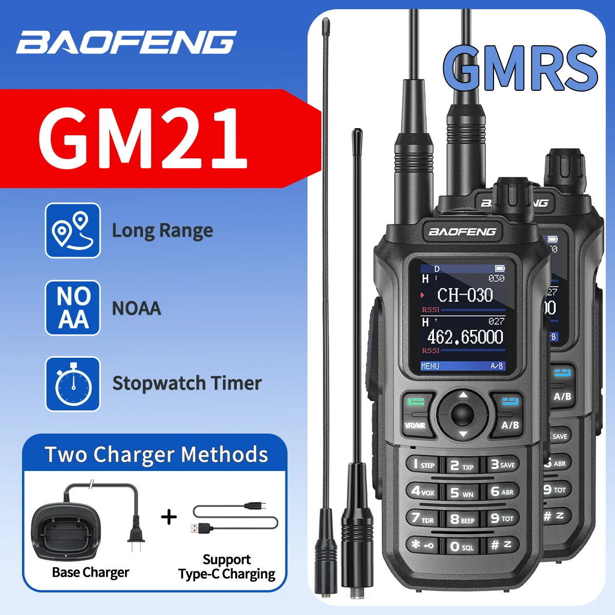 2pcs-baofeng-gm-21-gmrs-walkie-talkie-wireless-copy-frequency-type-c-noaa-upgraded-uv-21-pro-ham-radio-two-way-radio-for-hunting